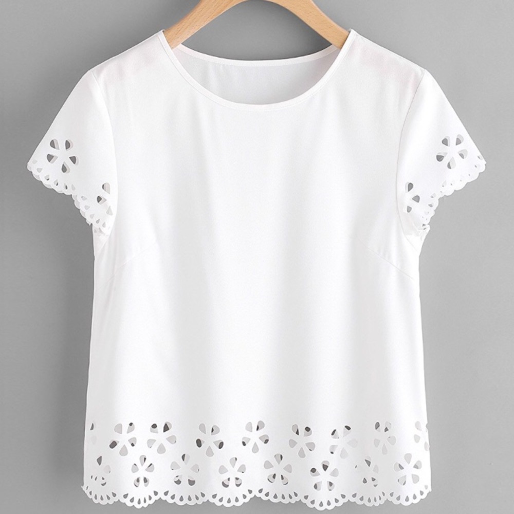 White Scalloped Crop Top